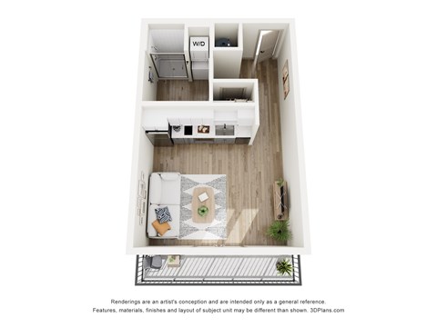 Floor plan for studio, 1 bath, 450 sqft